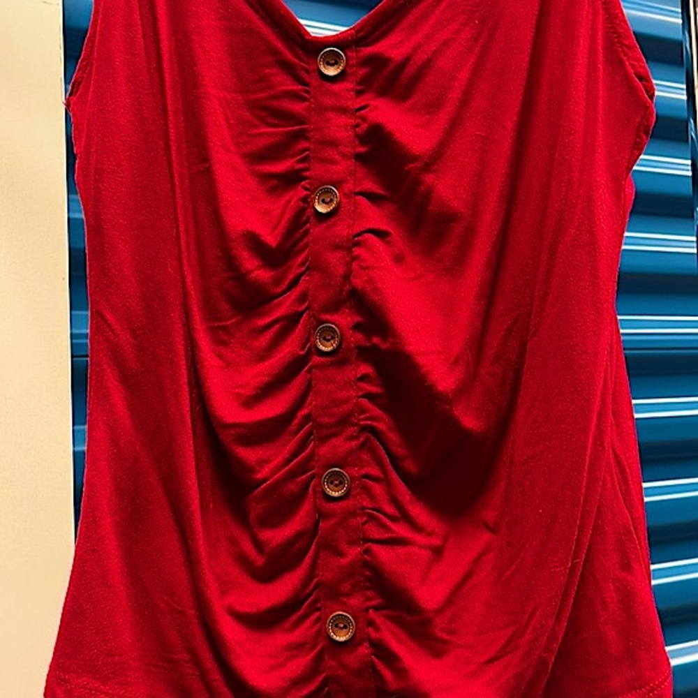 BN Cherry Red Spaghetti Strap Faux Button up Ruched Cami - Picture 6 of 7